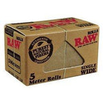 RAW Classic Natural Unrefined Rolling Paper Rolls - 5 Meter Roll - Single Wide Size (2 Rolls)