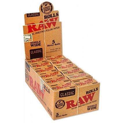RAW Classic Natural Unrefined Rolling Paper Rolls - 5 Meter Roll - Single Wide Size (2 Rolls)