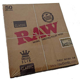 Raw Classic King Size Slim Rolling Paper Full Box of 50 Packs